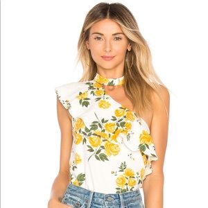L’Academie X Revolve. Yellow rose one-shoulder top, size xxs. Never worn